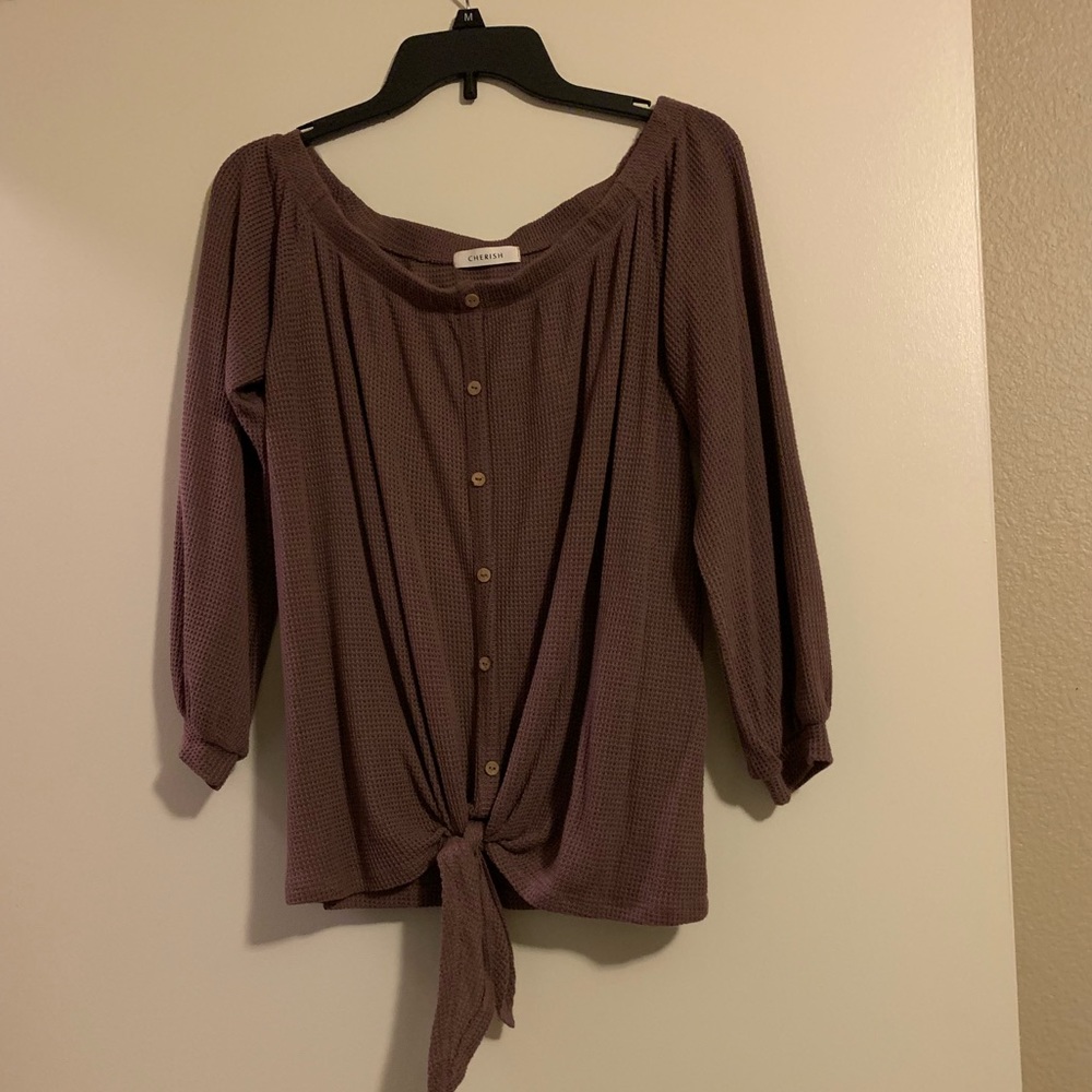 Off the shoulder top with tie detail.
